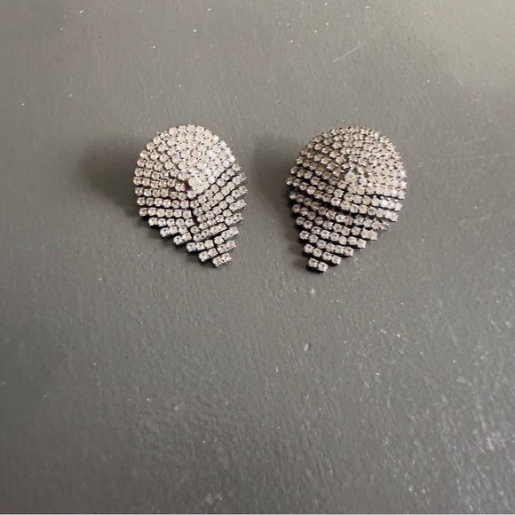 Vintage MUSI Shoe Clips Large Teardrop Rhinestone Silver Tone Signed MUSI 50s - Picture 2 of 11